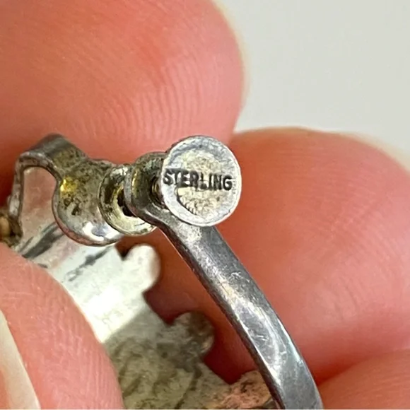 Vintage Sterling Silver Turquoise Screw Back Earrings Hoop Southwestern Native - Picture 4 of 13